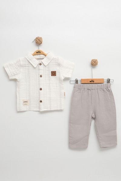 Mini Baray "Striped Shirt and Pants Men's Summer Muslin Set "