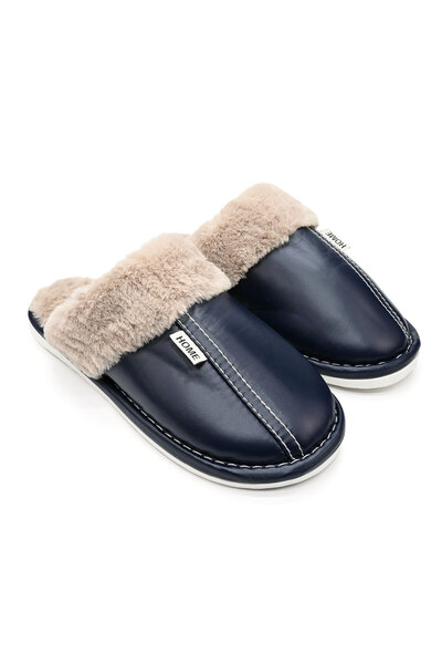 Tmall Papuci de casă pentru bărbați, din piele ecologică, Pb2005, albastru închis