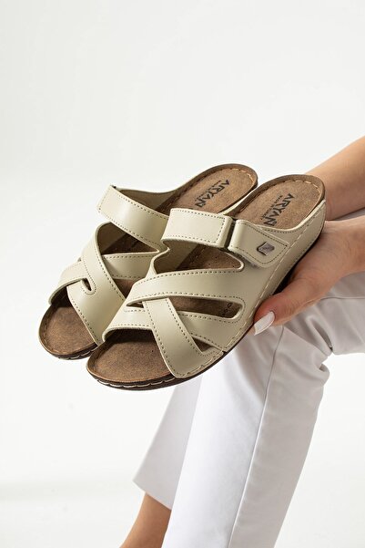 AlbiShoes Lisbon Women's Velcro Cross Patterned Soft Comfortable All Day Comfort Daily Women's Slippers