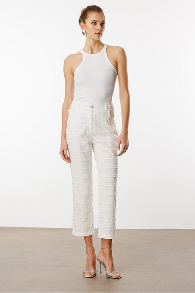 Moda İlgi Modailgi High Waist Pipe Leg Relaxed Cut Pants - 70043 Ecru