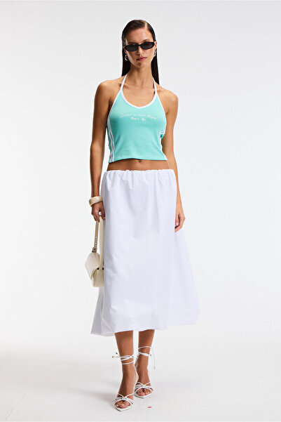 ETHIQUET LUVINA Γυναικεία Μπλούζα με λαιμόκοψη με μηδενικό μανίκι με λεπτομέρεια ριμπ μπλε