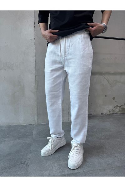 DİFRANSEL White Relaks Fit Relaxed Cut Linen Trousers