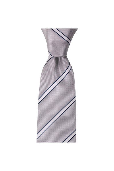1001 Kravat Light Gray Striped 8 cm Wide Tie with Handkerchief