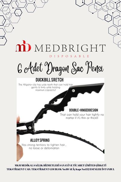 MEDBRIGHT Pink Color-Dragon Hair Clamp-6Pcs