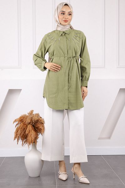 İmajButik Χακί Modal Tunic με Πέτρα στο μπροστινό μέρος