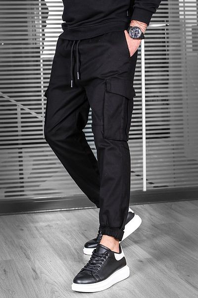 SERAZAT Ανδρικό μαύρο παντελόνι Cargo Pocket Elastic Leg Lycra Jogger Παντελόνι