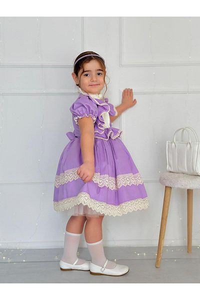 Hly Karol Tasarım Pansy Lilac Vintage Baby Girl Dress,Birthday Dress,Photo Shoot Dress,Suitable for 0-12 Years Old
