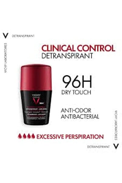 Vichy مزيل عرق للرجال بتحكم سريري يدوم 96 ساعة 50 مل