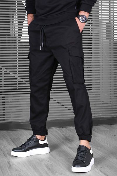 SERAZAT Ανδρικό μαύρο παντελόνι Cargo Pocket Elastic Leg Lycra Jogger Παντελόνι