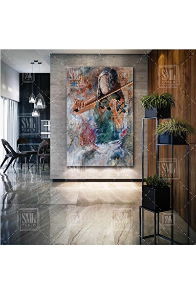 SML TABLO Keman Çalan Kadın Müzik Soyut Sanat Sokak Sanatı Dekor Dikey Kanvas...