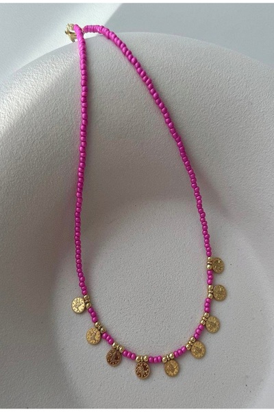 mos&more Pul Detaylı Pembe Boncuk Kadın Kolye