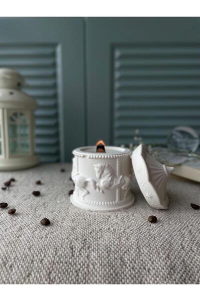 Venzilla Home Dekoratif Seramik Kapaklı Beyaz Kabartmalı Atlı Karınca  Alçı  Mum