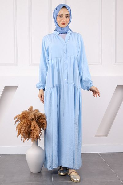 İmajButik Baby Blue Φούστα με μισό κουμπί Φόρεμα Modal