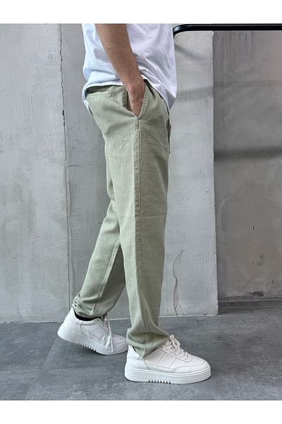 DİFRANSEL Λινό παντελόνι Khaki Relaks Fit Relaxed Cut