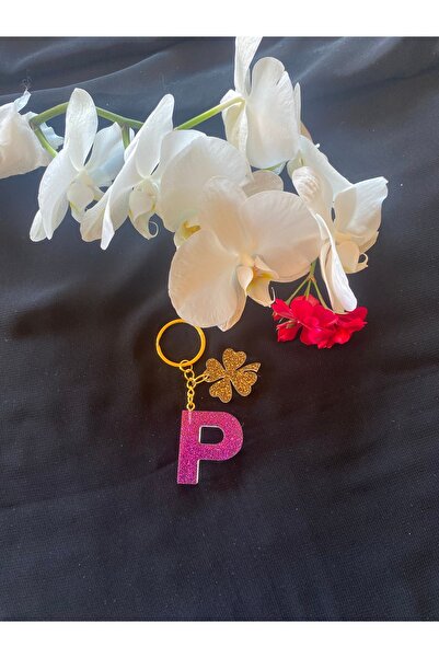 Bellinzona Mor Simli P Harf Anahtarlık-Charm-Çanta Aksesuarı [Ponpon Seçeneğiyle]