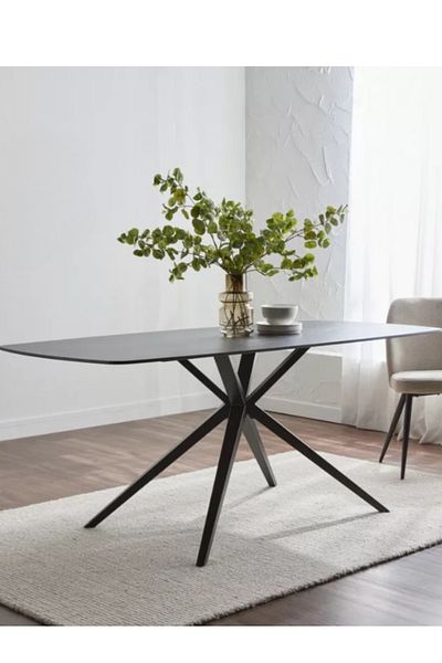 Orient Modern Rectangular Console Table with Stone-Effect Top and Black Metal Legs - Elegant 120x40x77cm