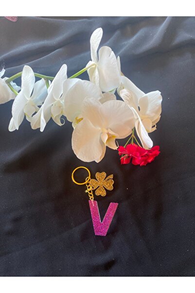 Bellinzona Breloc cu litera V cu sclipici mov - Accesoriu pentru geantă [Cu o...