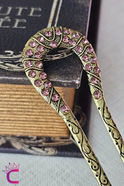 Cinderella Винтидж златна метална фиба с лилави камъни, 12,5 см - фиба за кос...