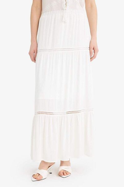 DeFacto New Season A-Line Regular Waist Lined Crinkle Viscose Maxi Skirt