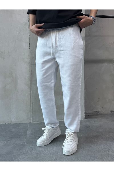 DİFRANSEL White Relaks Fit Relaxed Cut Linen Trousers