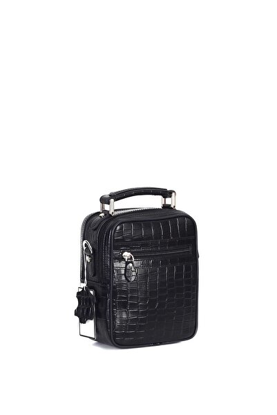 Aka Deri Black Crocodile Patterned - Leather Portfolio Bag 395