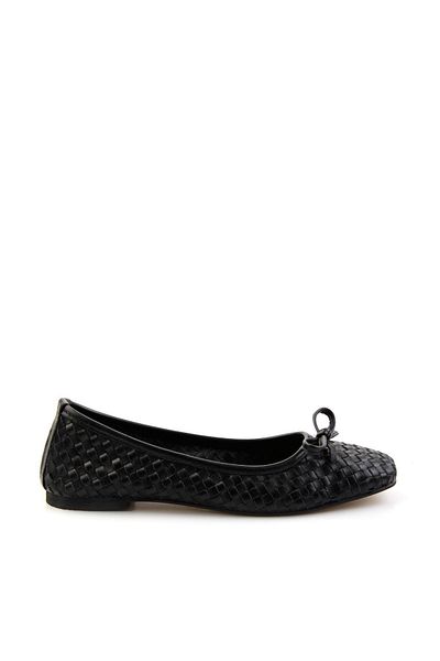 Bambi Black Leather Women's Ballerinas K 01718002203