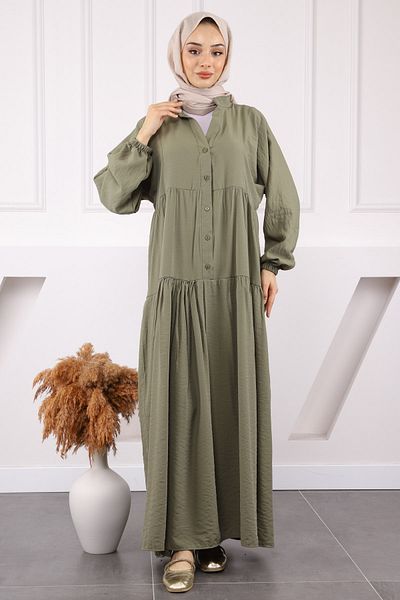 İmajButik Χακί Φούστα με μισό κουμπί Μοντάλ Φόρεμα