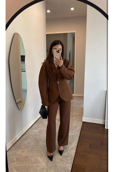 FMN Moda Women Oversize Blazer Jacket Palazzo Pants Pinterest Equivalent Fitted One Button Trend Stylish Suit