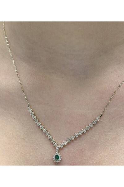 Hakan Güler Kuyumculuk 14 Ayar Altın Yeşil Taşlı Damla Taşlı Su Yolu Düğün-Nişan Seti