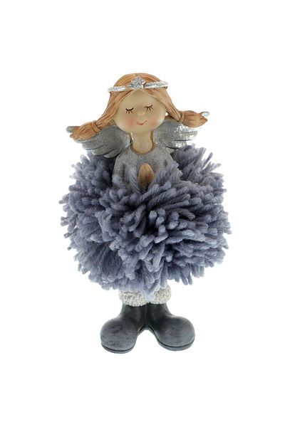 GiftExpress Gray Angel Figurine with Pom-Pom Skirt