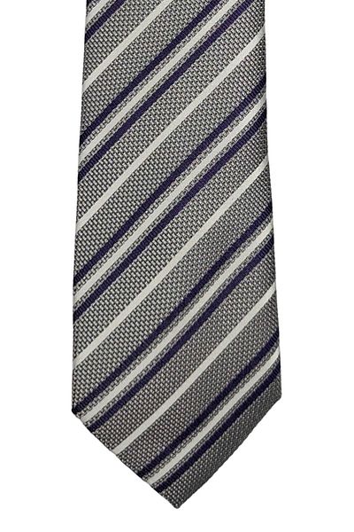1001 Kravat Gray Striped Classic Tie
