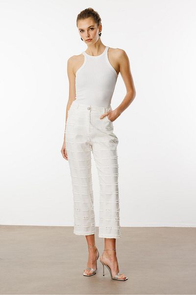 Moda İlgi Modailgi High Waist Pipe Leg Relaxed Cut Pants - 70043 Ecru