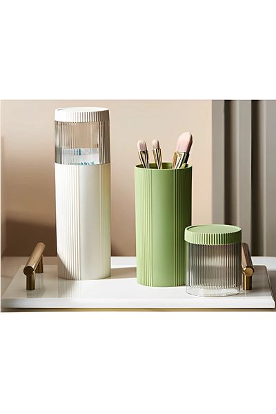 Herum Set of plastic toothbrush containers with lids, White/Green, 6 x 20 cm, 2 pcs