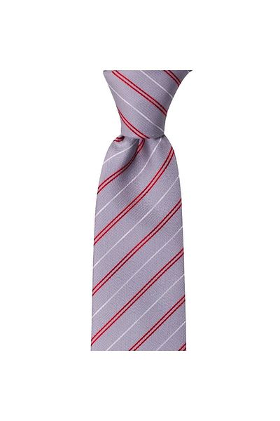 1001 Kravat Men's Gray Red Striped 8 cm Wide Tie with Handkerchief