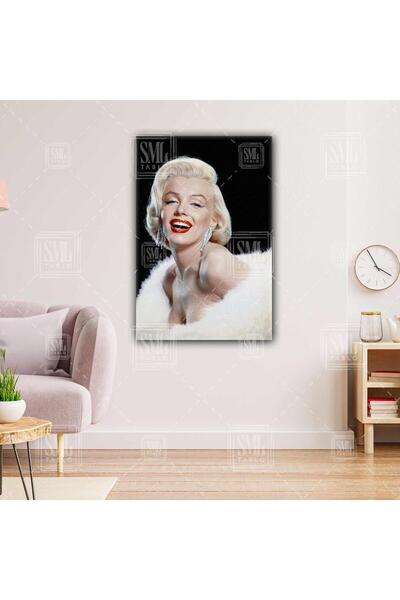 SML TABLO Marılyn Monroe Gülücük Kadın Pırlanta Küpe Dikey Kanvas Tablo