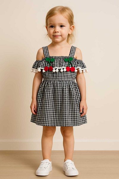 gigigiyim Plaid Patterned Cherry Girl's Dress Black