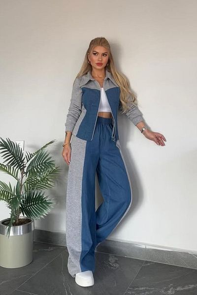 Eser Wonders Cotton Jean Look Double Tracksuit Set with Zipper