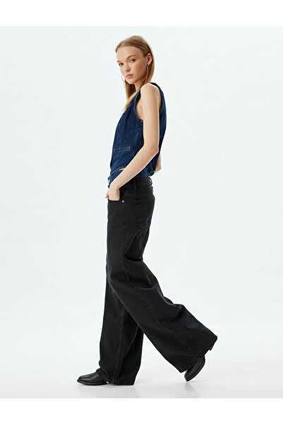 Koton WasheD Loose Jeans with Double Waist Buttons - Loose Straight Fit Jeans