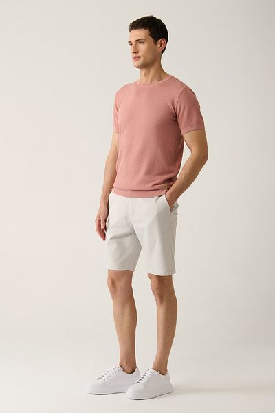 Avva Men's Light Gray Elastic Waist Soft Button Aspendos Shorts A41Y3735