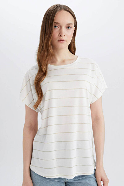 DeFacto Kurzarm-T-Shirt für Damen in Ecru E6075AX/ER105