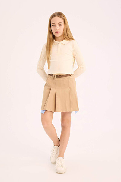 DeFacto تنورة جبردين مطوية بحزام للبنات D9221A825SM