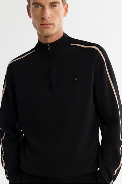 Avva Men's Black Zippered Stand Collar Rayon Knitwear Sweater A42Y5005