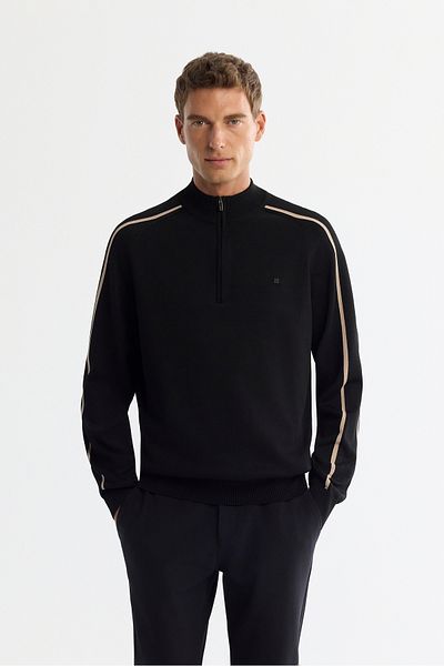Avva Men's Black Zippered Stand Collar Rayon Knitwear Sweater A42Y5005