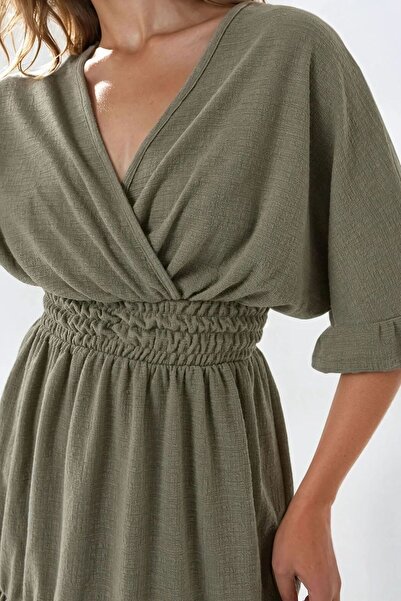 Hiccup Dokulu V Yaka Gipeli Örme Mini Elbise