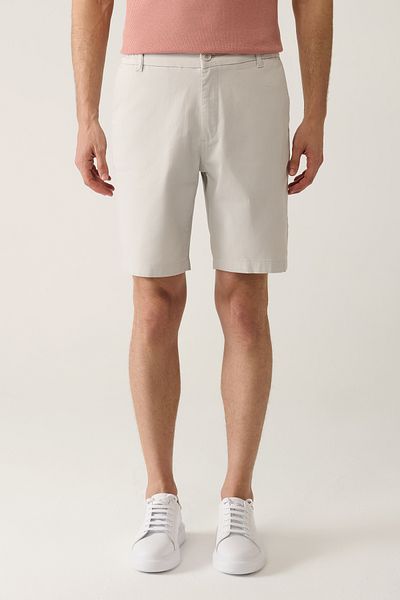 Avva Men's Light Gray Elastic Waist Soft Button Aspendos Shorts A41Y3735