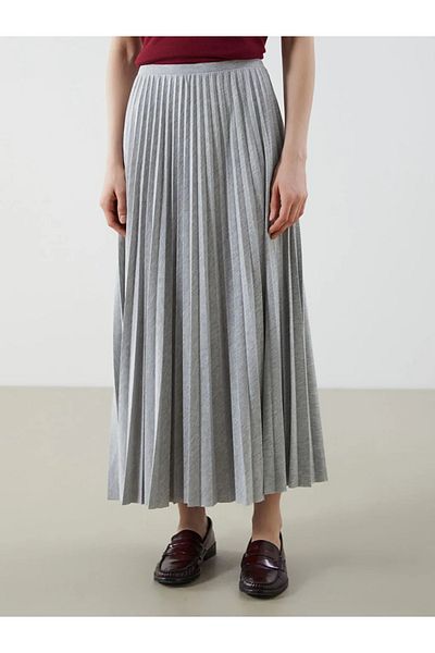 LC Waikiki Lcw Vision Gray Elastic Waist Pleated Skirt