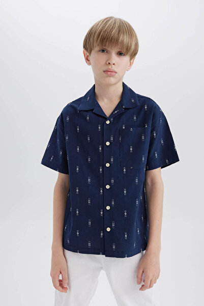 DeFacto Short Sleeve Navy Blue Boys' Shirt D8339A8/Nv248
