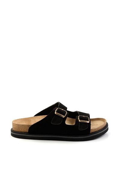 Bambi Black Leather Men's Slippers E04801198002