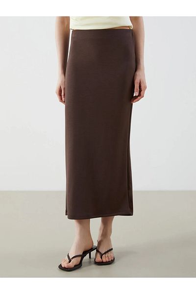 LC Waikiki Lcw Vision Brown Elastic Waist Slit Detailed Skirt