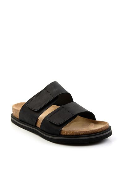 Bambi Black Leather Men's Slippers E04801200101